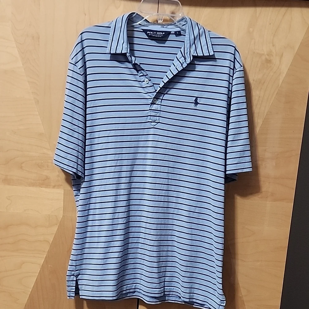 Men's Ralph Lauren Polo Golf shirt size large blue with stripes